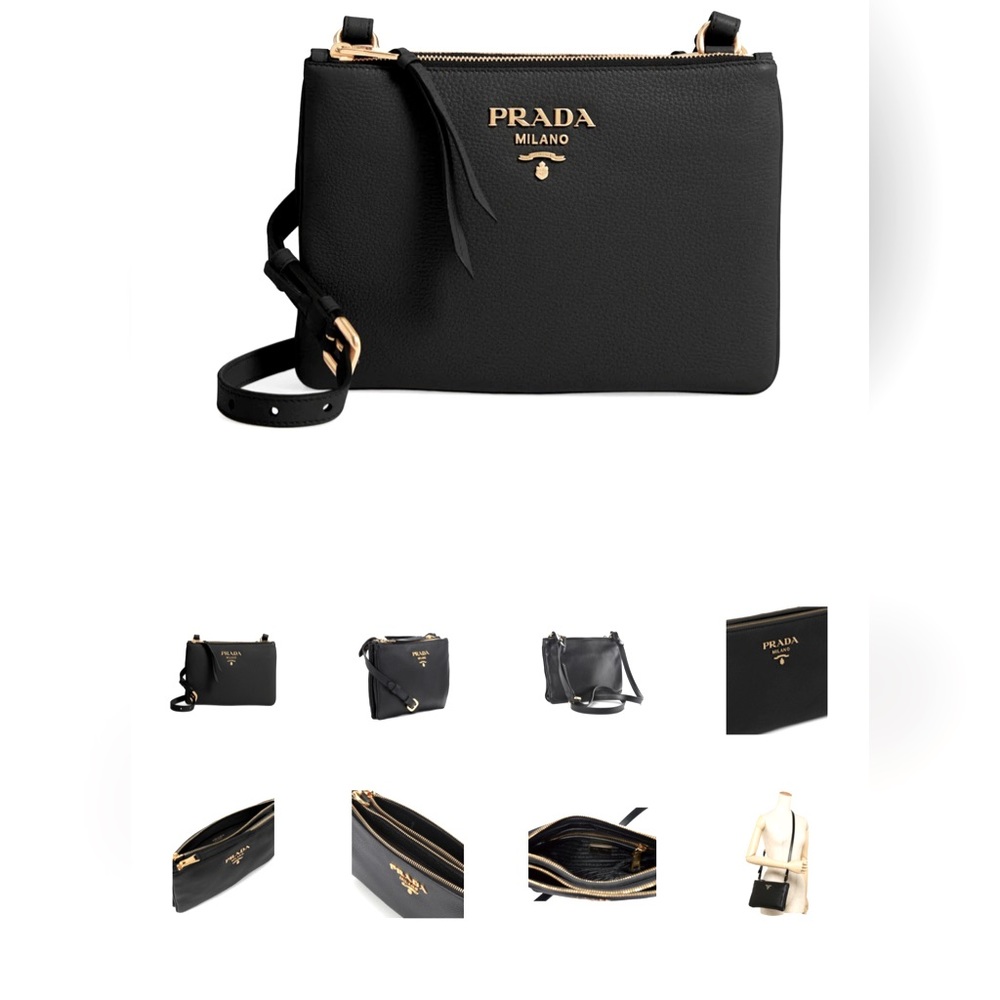 Prada Vitello Black Leather Cross Body Bag and Prada Vitelli Leather Wallet